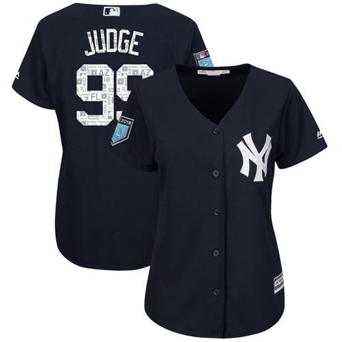Yankees #99 Aaron Judge Navy Blue 2018 Spring Training Cool Base Women's Stitched MLB Jersey - Click Image to Close